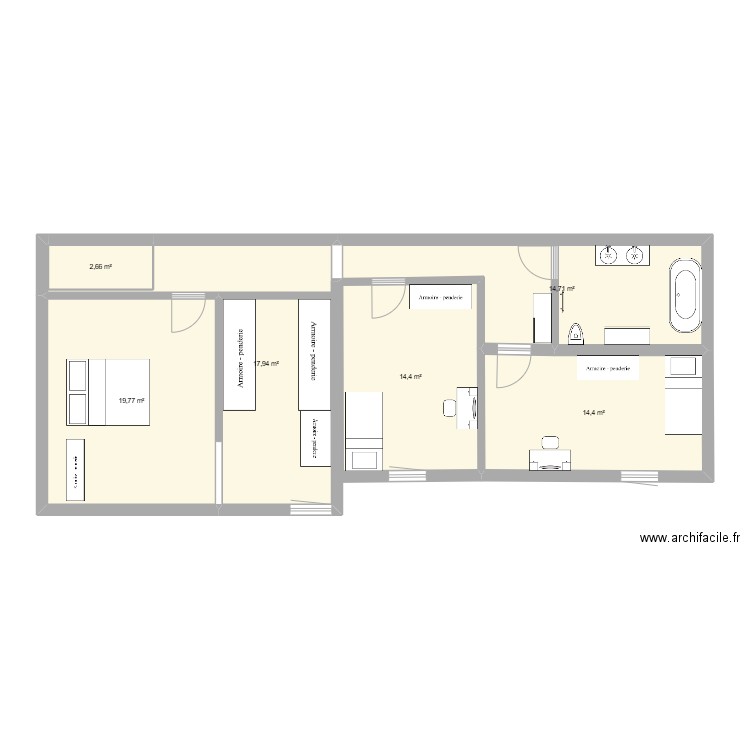 étage. Plan de 6 pièces et 84 m2