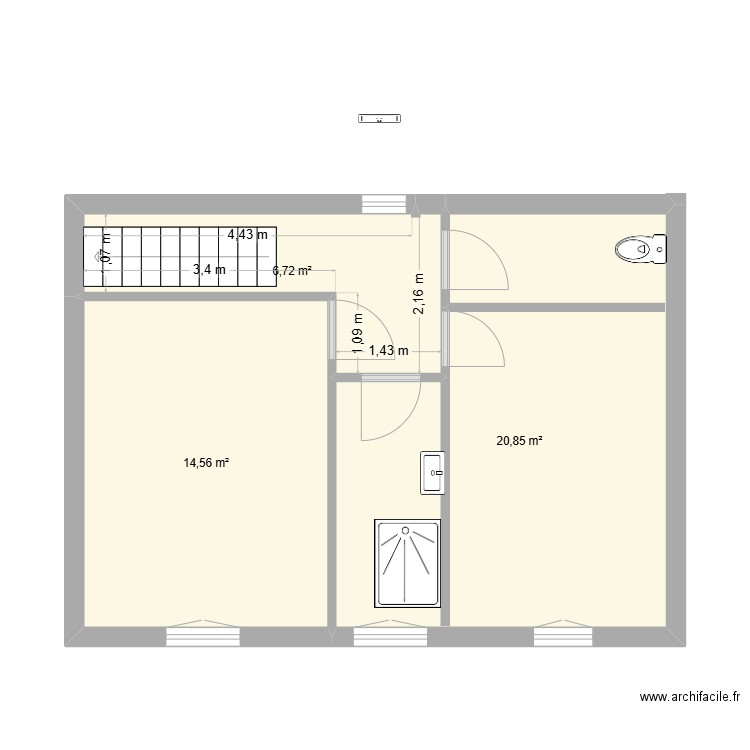 1 étage. Plan de 3 pièces et 42 m2