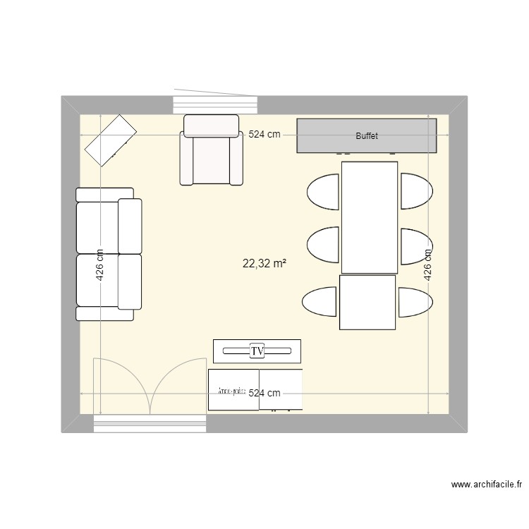 salle a manger 3. Plan de 1 pièce et 22 m2