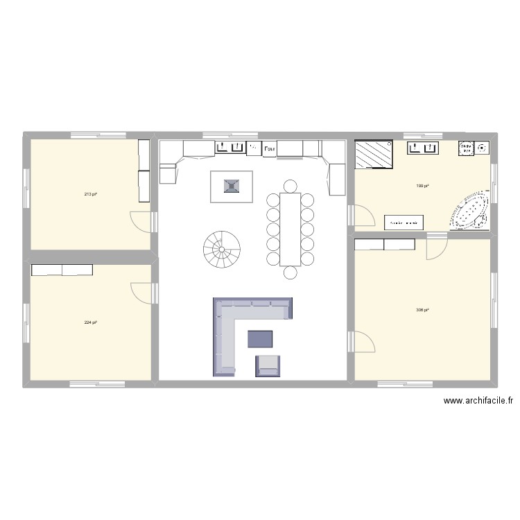 Étage1 Maison Ranch. Plan de 4 pièces et 88 m2