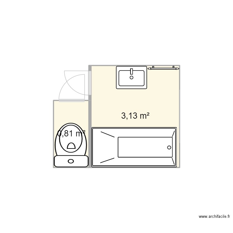 sdb - Plan 2 pièces 4 m2 dessiné par Stingg