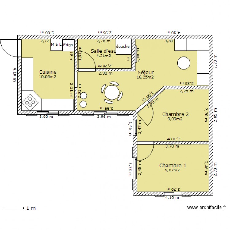 F3 en L. Plan de 0 pièce et 0 m2