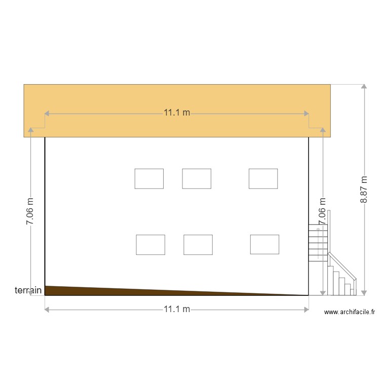 Maison facade ouest actuelle cotée. Plan de 0 pièce et 0 m2