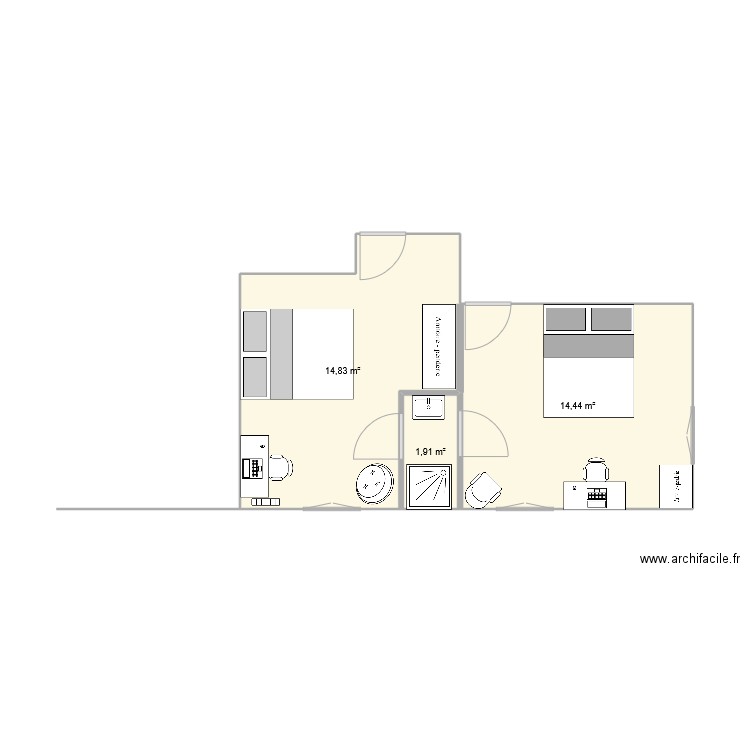 Bordagain. Plan de 3 pièces et 31 m2