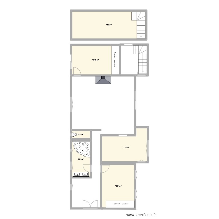 fosses. Plan de 6 pièces et 62 m2