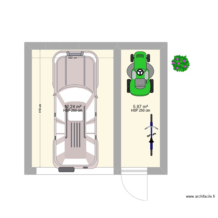 garage. Plan de 2 pièces et 18 m2