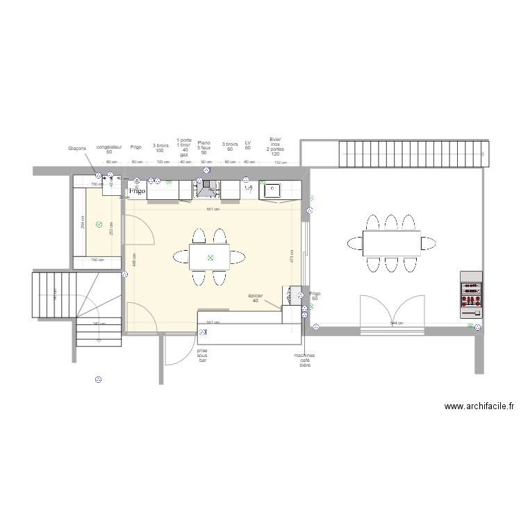 cuisine foyer. Plan de 1 pièce et 30 m2