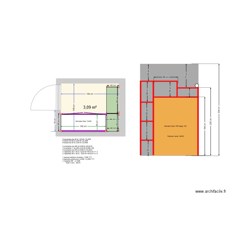 Cave Rossan 2_Coupe. Plan de 1 pièce et 3 m2