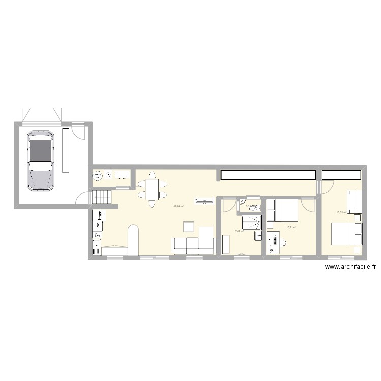 MAISON enterrée 2. Plan de 5 pièces et 81 m2