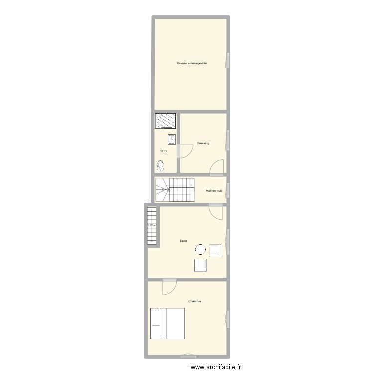 Etage1. Plan de 7 pièces et 82 m2