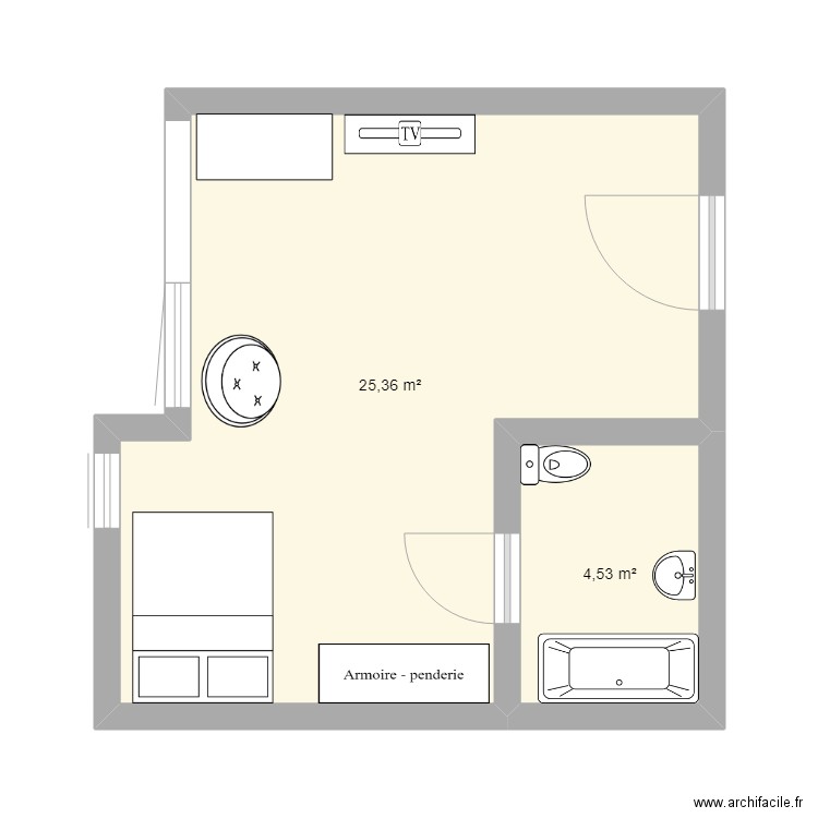 Studio Alain actuel. Plan de 2 pièces et 30 m2