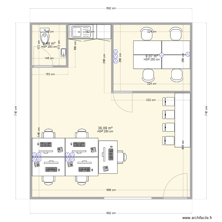 Bureau Madiacom Guyane. Plan de 3 pièces et 48 m2