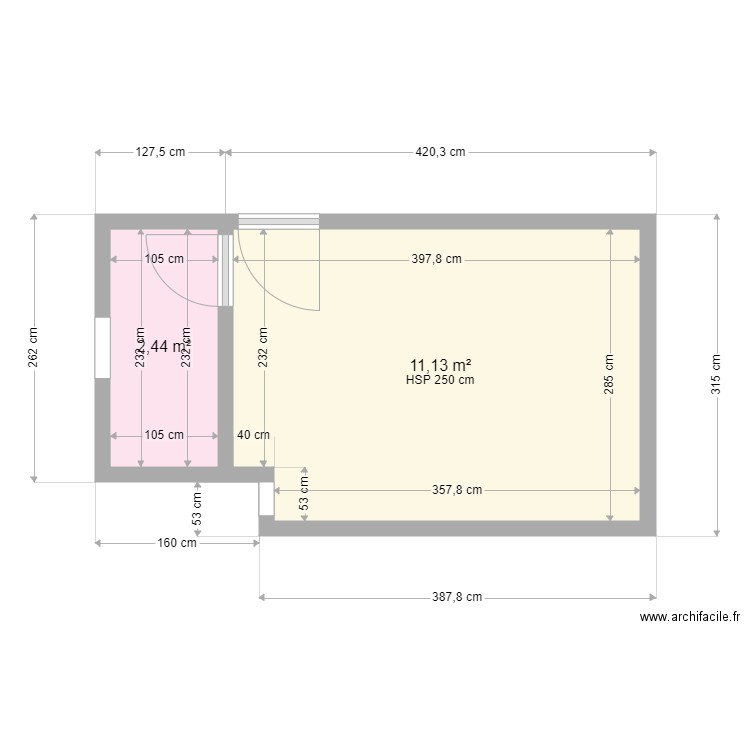 chambre Americaine - Plan 2 pièces 14 m2 dessiné par kmas01