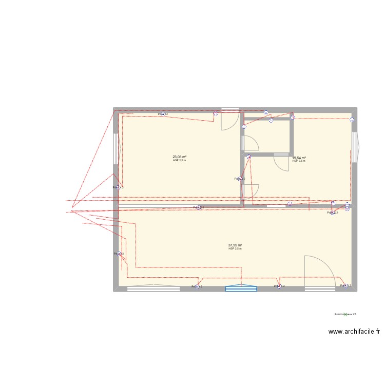 RDC V2.0. Plan de 3 pièces et 81 m2