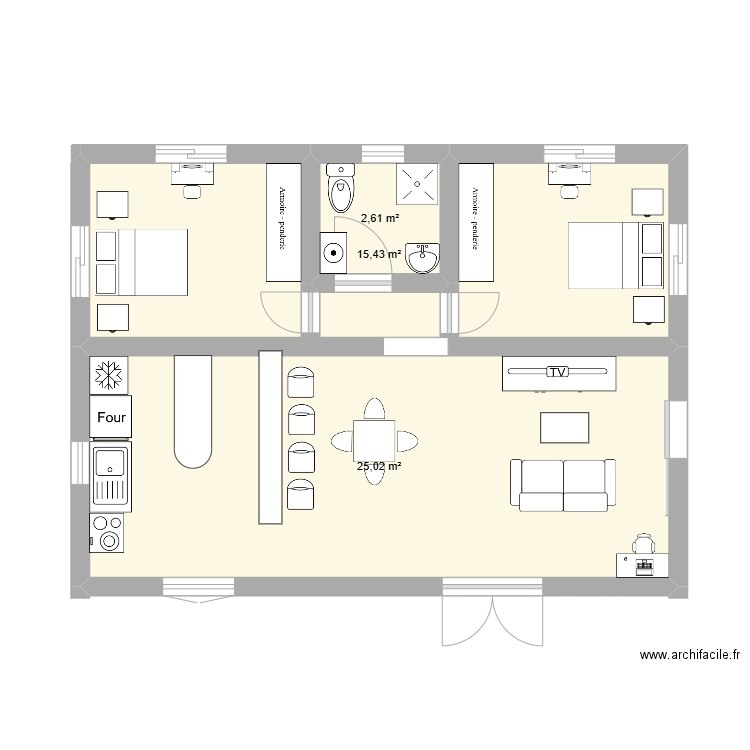 Le Marin. Plan de 3 pièces et 43 m2