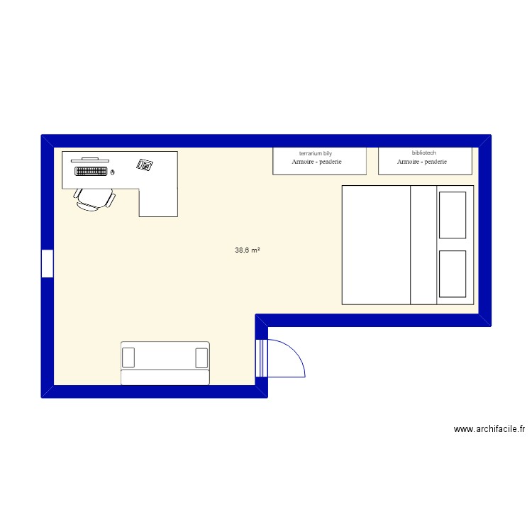 chambre japon. Plan de 1 pièce et 39 m2