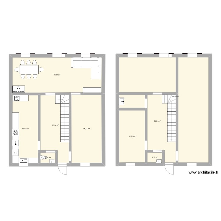 1er étage KK42. Plan de 9 pièces et 156 m2