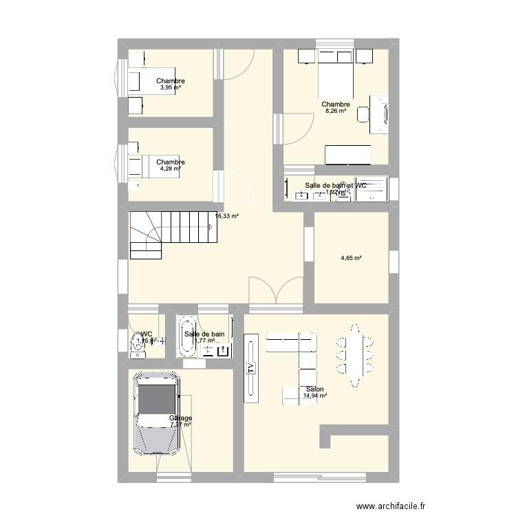 maison. Plan de 10 pièces et 65 m2