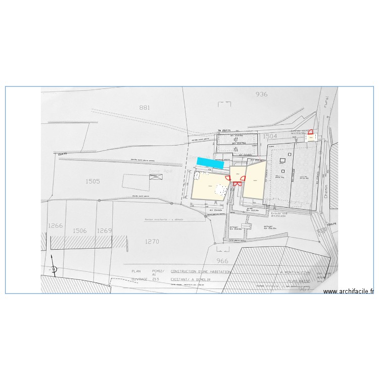 TERRAIN bas. Plan de 5 pièces et 68 m2