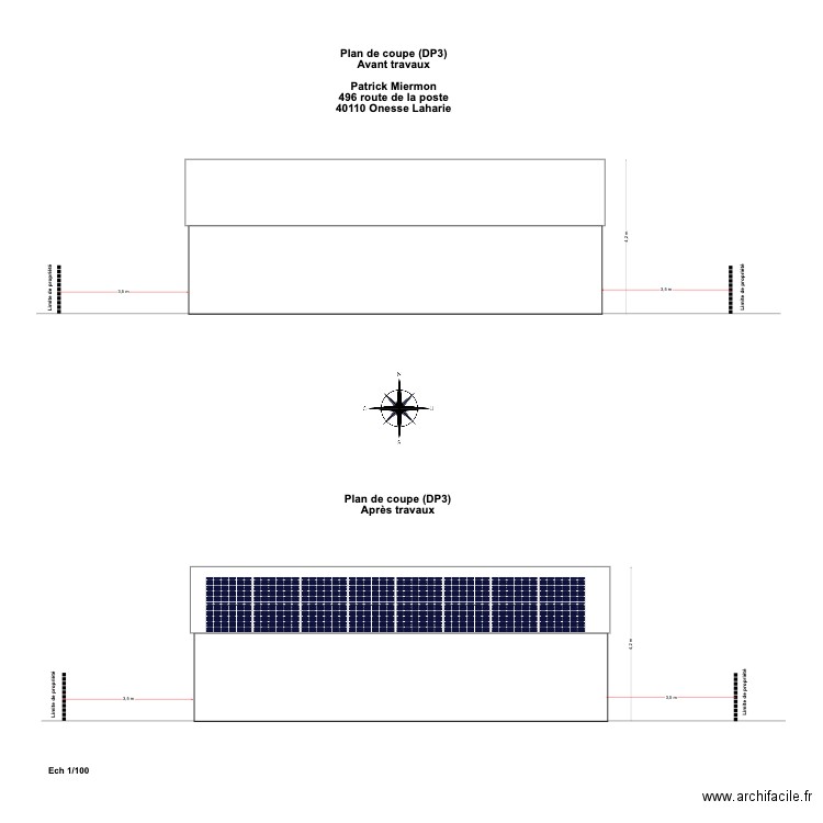 DP3 - Plan de coupe Onesse Avant Après. Plan de 0 pièce et 0 m2