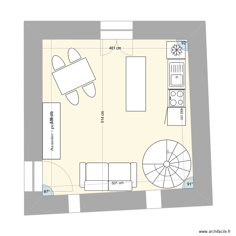 Bergerie ET0-1.1. Plan de 4 pièces et 48 m2