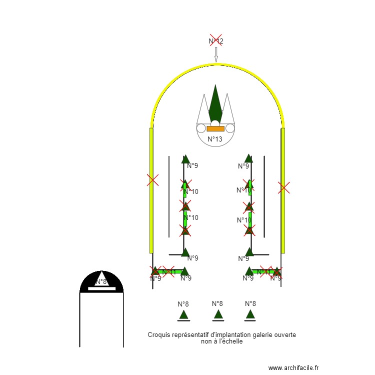 implantation galerie ouverte . Plan de 0 pièce et 0 m2