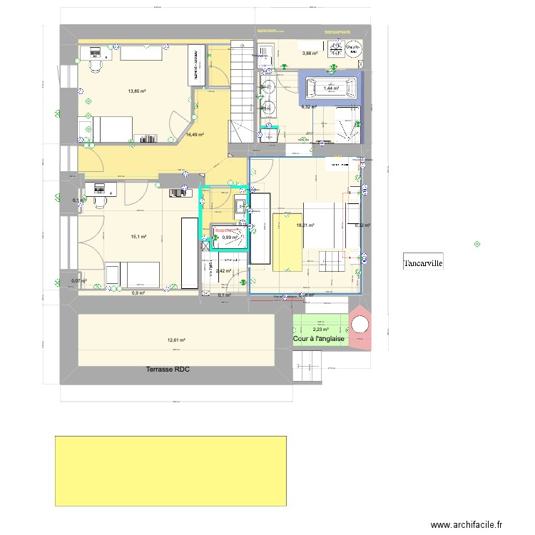 Appart Gavelière RDJ août 24. Plan de 21 pièces et 206 m2