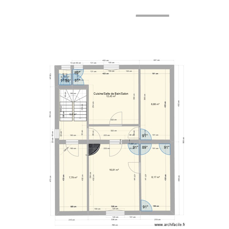 immeuble1 3ème existant V1. Plan de 7 pièces et 61 m2