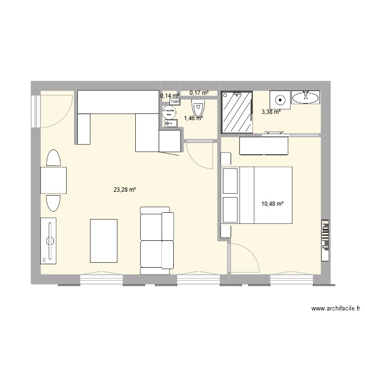 Appart BARR 40m². Plan de 6 pièces et 39 m2