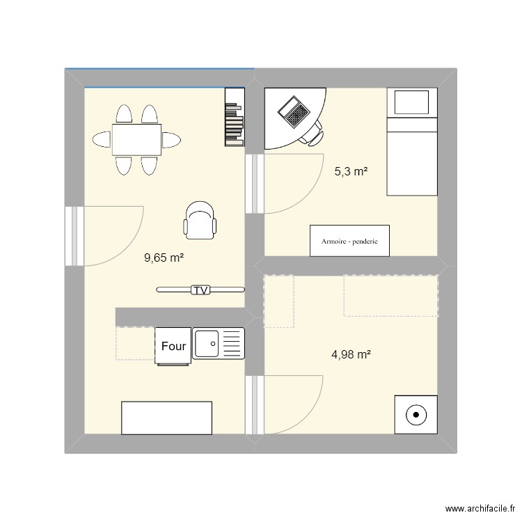 PLAN 2. Plan de 3 pièces et 20 m2