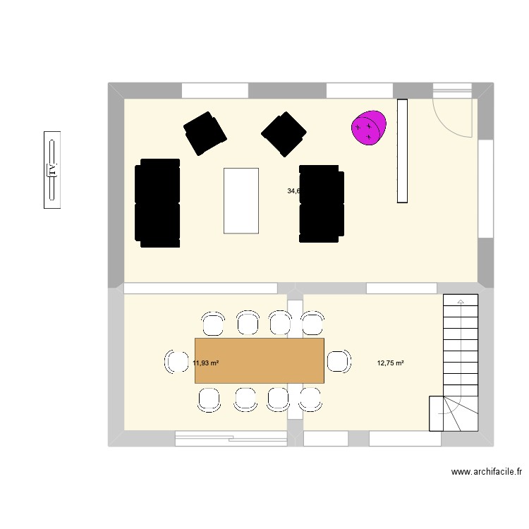 Salon 2. Plan de 3 pièces et 59 m2