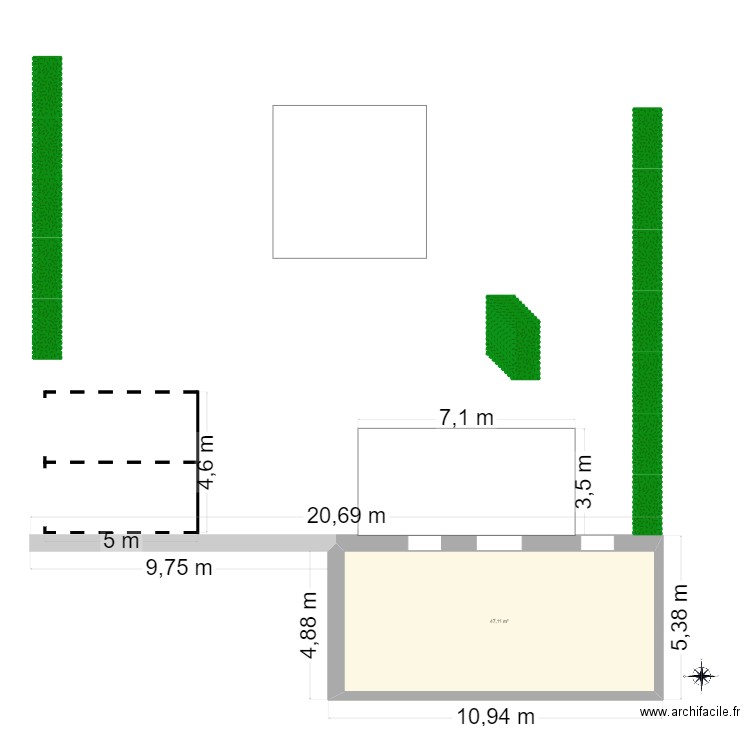 Jardin nord. Plan de 1 pièce et 47 m2