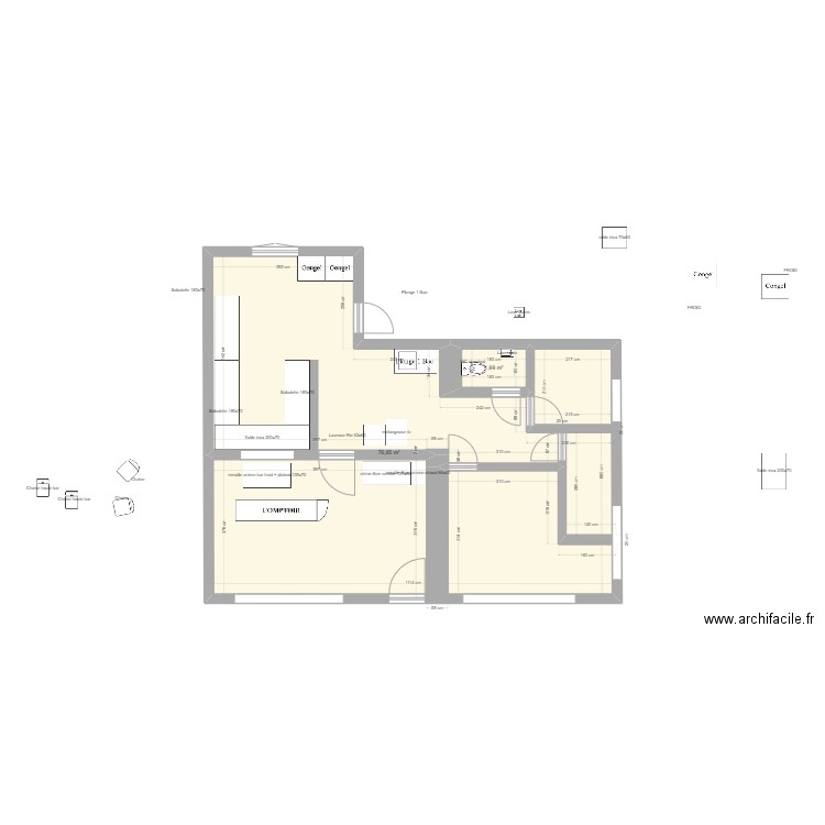 Quimper 2. Plan de 2 pièces et 79 m2