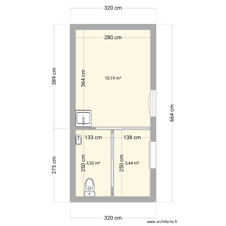 bureau . Plan de 3 pièces et 17 m2