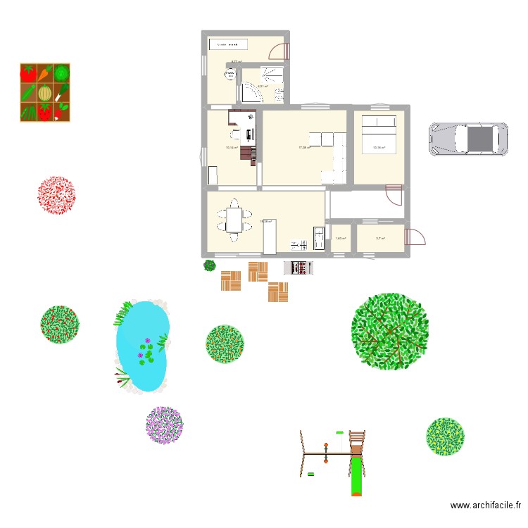 maison 1. Plan de 8 pièces et 75 m2