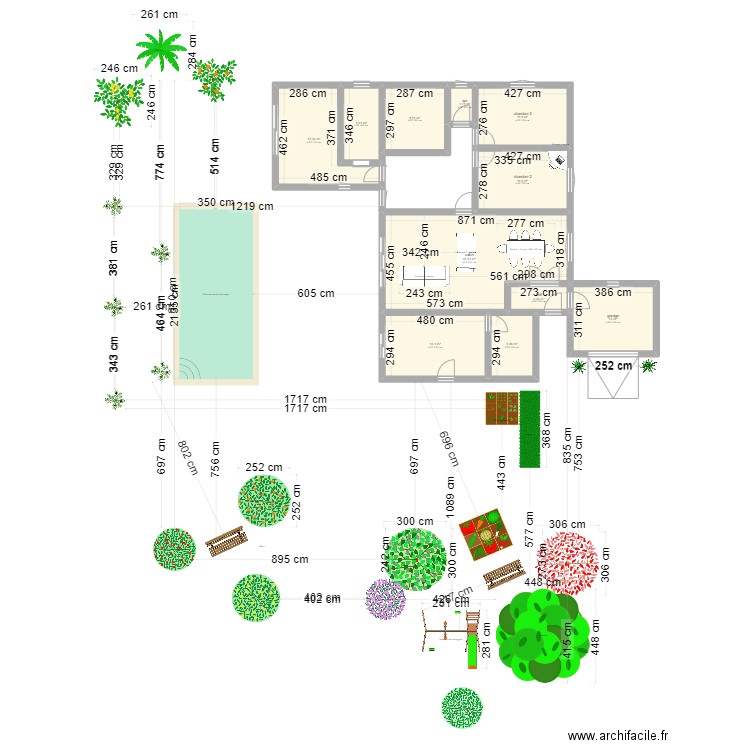 Plan 1 avec jardin. Plan de 11 pièces et 126 m2