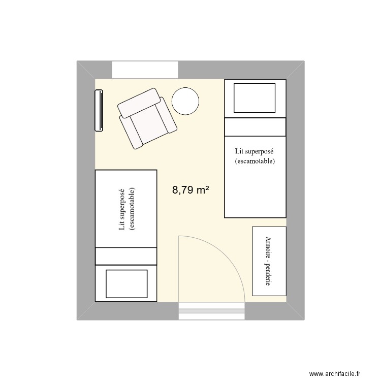 Bretagne - chambre 2 - prop 2. Plan de 1 pièce et 9 m2