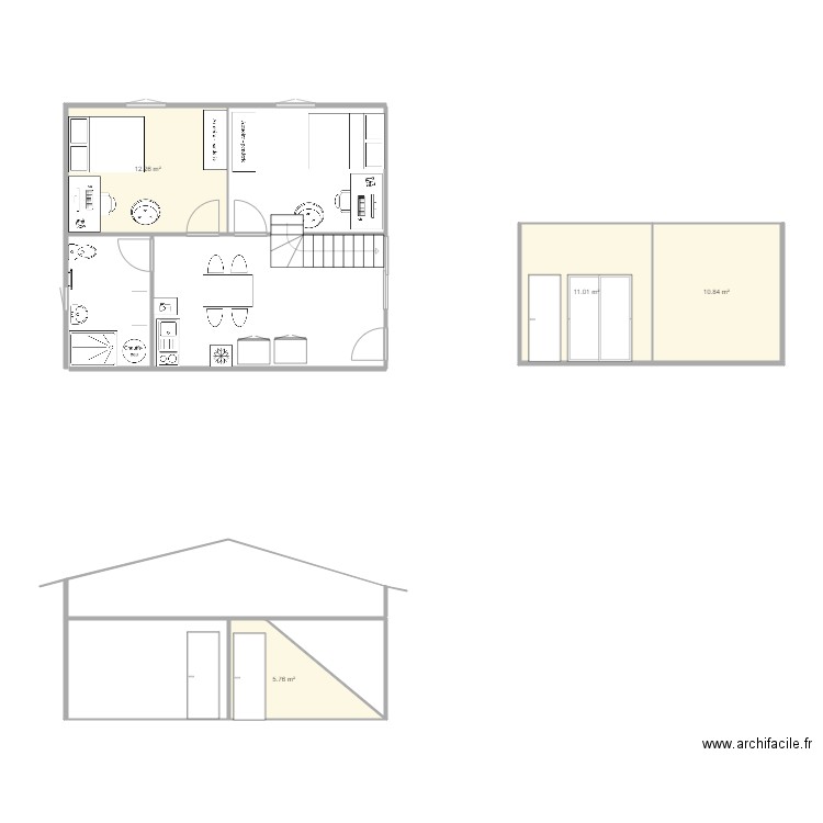 chambre jardin division. Plan de 4 pièces et 40 m2