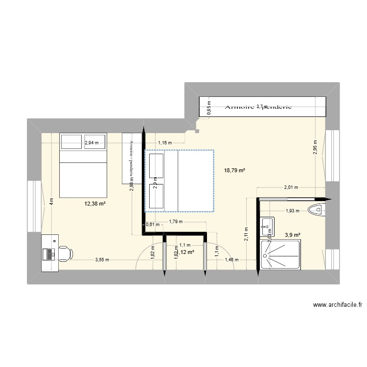 Agrandissement deux chambres. Plan de 4 pièces et 36 m2