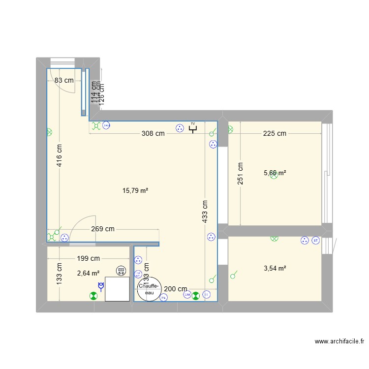 STUDIO LA PLAGE. Plan de 4 pièces et 28 m2