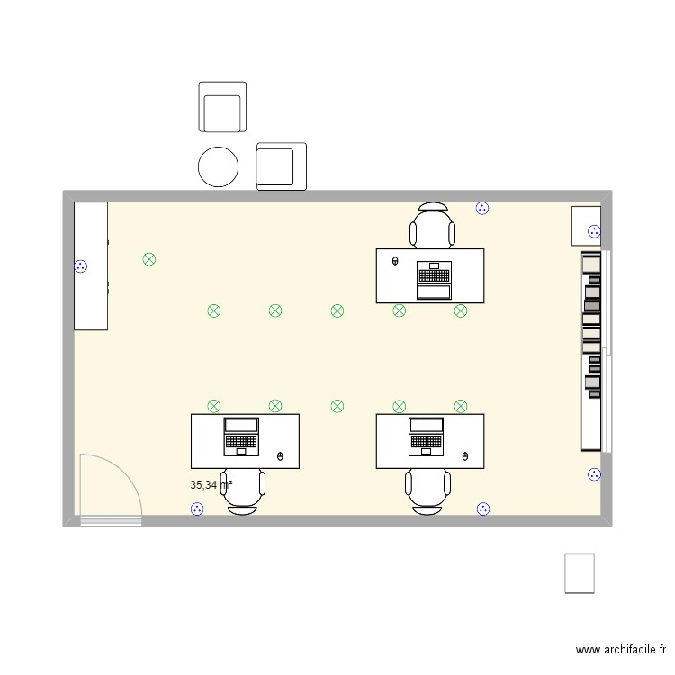 Bureau . Plan de 1 pièce et 35 m2