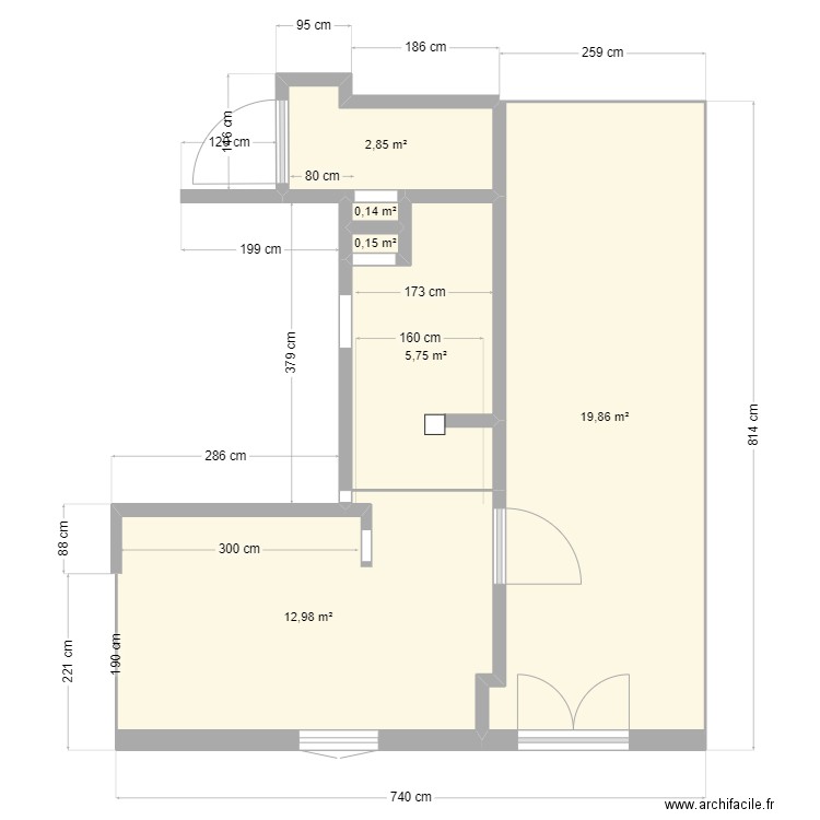 RDC CUISINE ET WC. Plan de 6 pièces et 42 m2