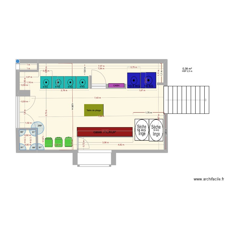 Laverie Vienne. Plan de 3 pièces et 39 m2