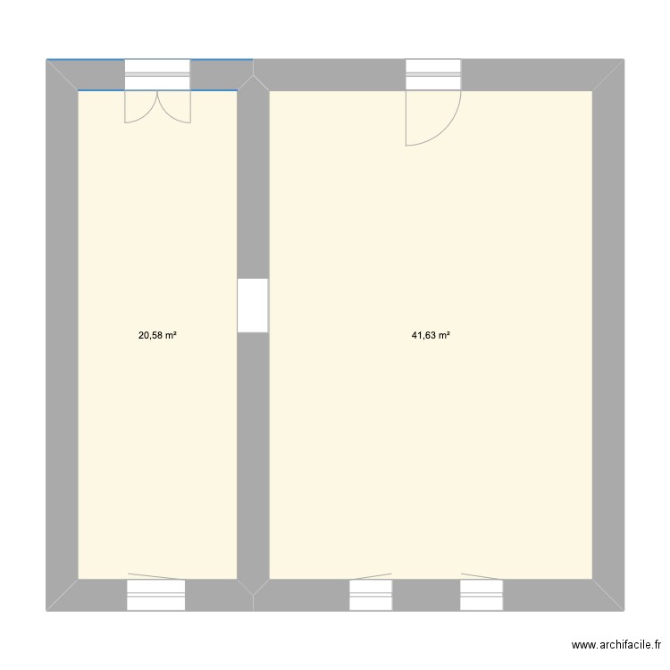 1er. Plan de 2 pièces et 62 m2