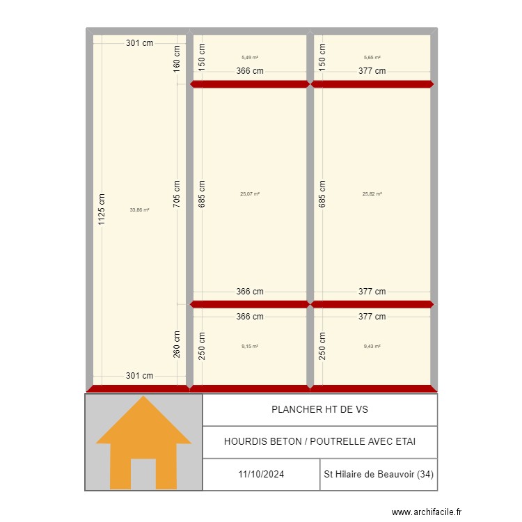 [PLANCHER] St Hilaire de Beauvoir. Plan de 7 pièces et 114 m2