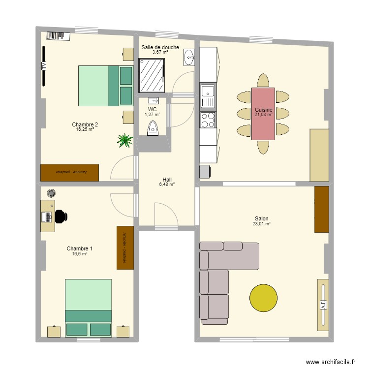 Lairesse 3e. Plan de 7 pièces et 88 m2