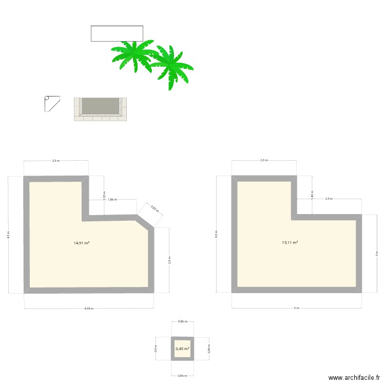 PISCINE. Plan de 3 pièces et 30 m2