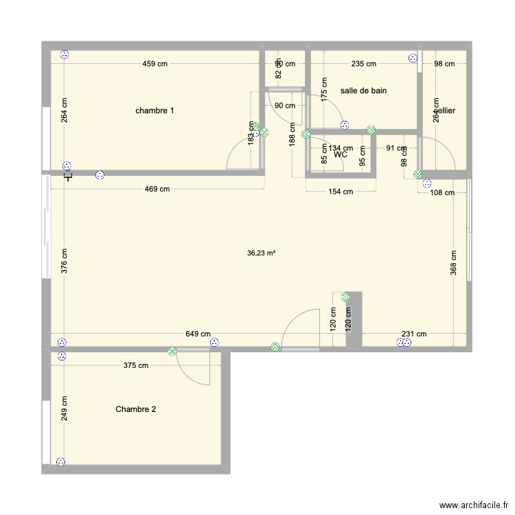 Appartement modification. Plan de 7 pièces et 66 m2