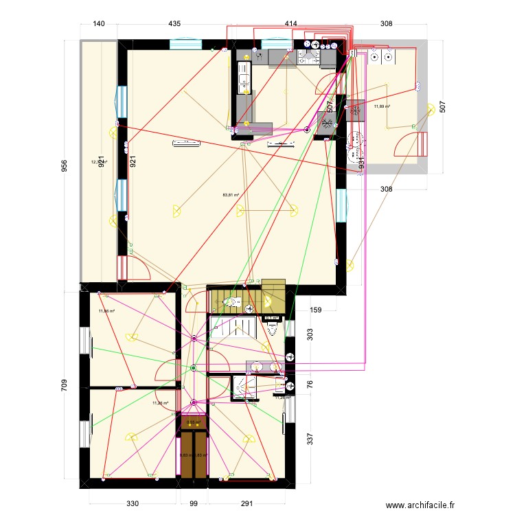 Elec Maison. Plan de 16 pièces et 189 m2