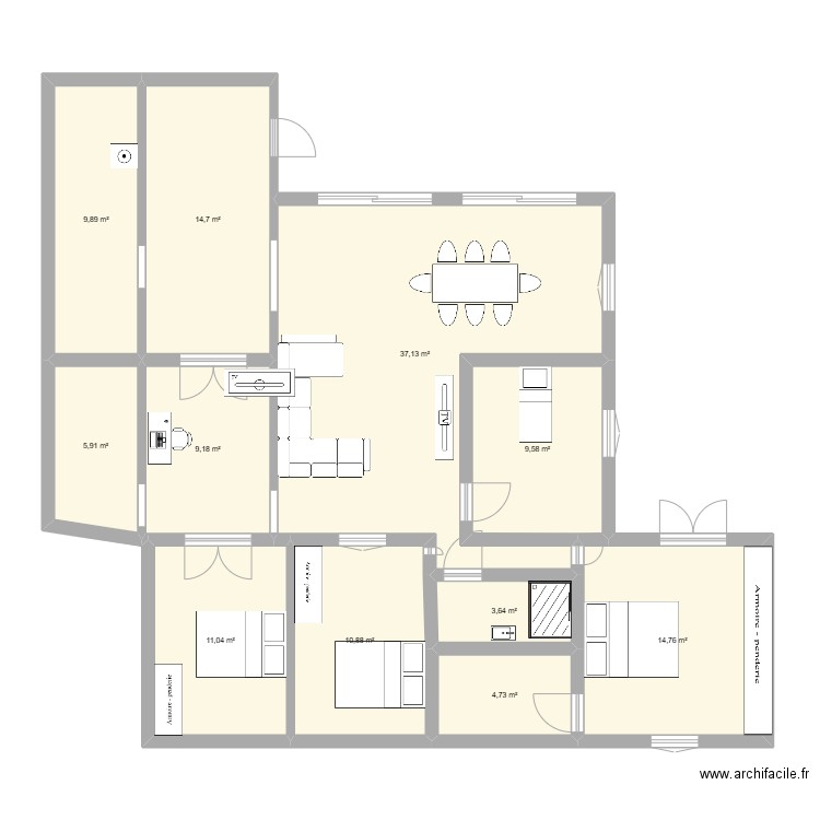 new home. Plan de 11 pièces et 131 m2